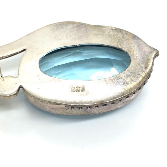 VINTAGE STERLING SILVER 925 LARGE BLUE FACETED GLASS PENDANT ABSTRACT BOHO - Picture 14 of 14